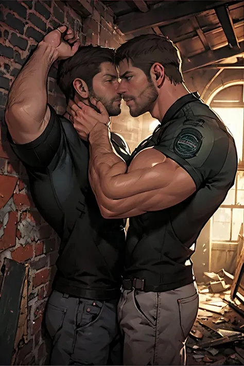 Chris redfield kisses Leon S Kennedy in an abandoned mansion 