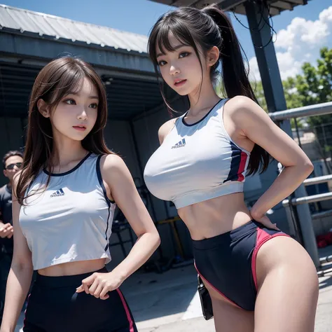 Top image quality、high resolution、完美wind格的美丽女人、affectionate smile、sportswear、trainingwear、gym uniform、Sports fight、Big breasts and thin waist、thin legs、sunny day、wind