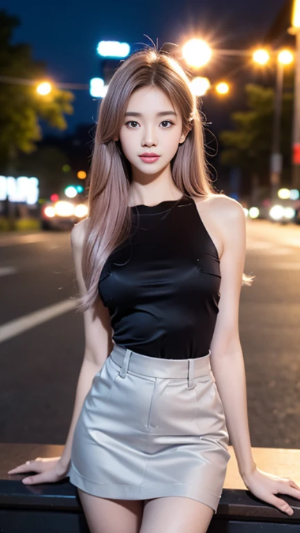 Beautiful Thai girl college student,beautiful,beautiful hair and eyes and face, realistic, ultra detailed,slender,smile,scenery, long straight hair, sexy facial expression, dynamic hair, long straight hair, detailed platinum pink hair, glow blue eyes,leani...