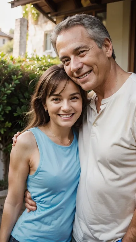 A REALISTIC PHOTO OF A HEALTHY ELDERLY COUPLE SMILING