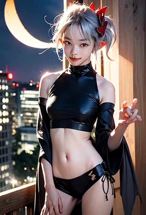 resolution、High level image quality、8K、real live action、Raw photo、highest quality、masterpiece、16 year old succubus girl、unparalleled beauty、devil&#39;s black horns on head、young face、(((beautiful girl)))、long pointed ears、wear bat wings、Fangs from the mout...