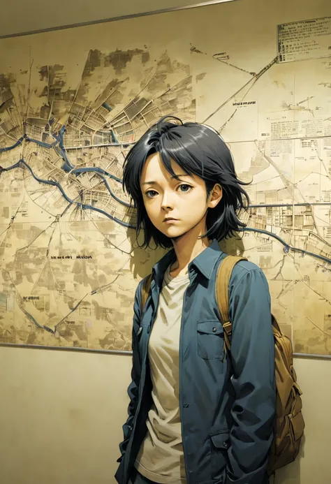 map on the wall, by Naoki Urasawa, best quality, masterpiece, 8k