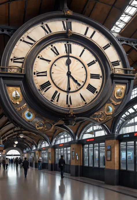 clock walls of various countries at the station, (best quality, masterpiece, representative work, official art, professional, 8k...