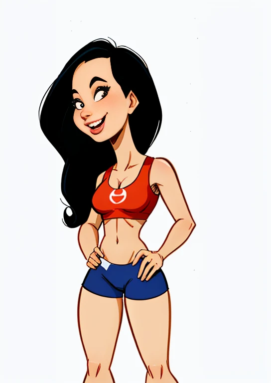 cartoon woman with a big smile standing in a red top, em estilo cartoon, cartoon style illustration, estilo de arte dos desenhos animados, mulher em forma,  apta, cartoon illustration, becomes a curvy physique, hd illustration, mulher curta robusta, desenh...