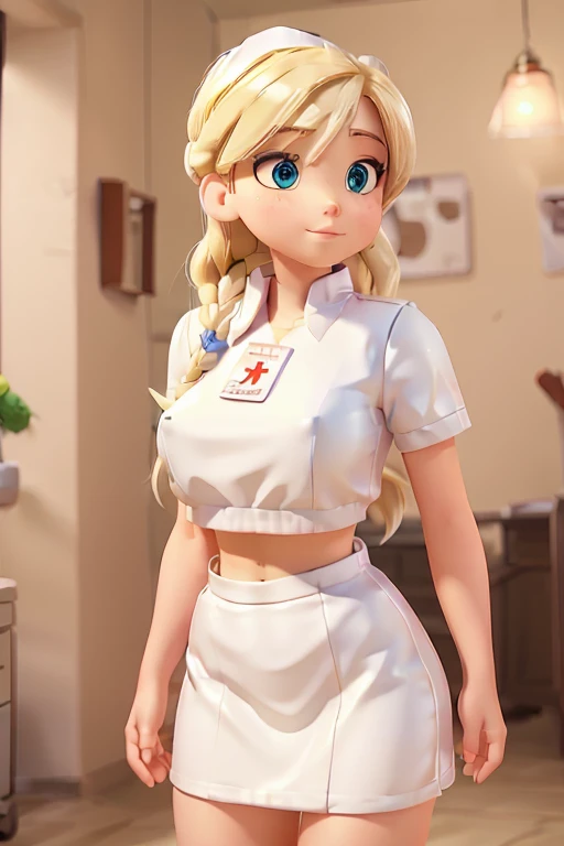 1girl, Blonde braided hair, Warrior, dressed in Glossy White Leather, also shes a Nurse, on the battle field. gigantic breasts, ctmp