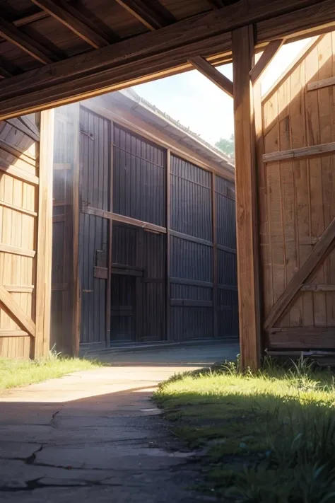 Close-up of long corridors，There is a light at the end, anime background艺术, anime scenery概念艺术, anime scene, Inside the barn, 农场Inside the barn, Random background scene, beautiful anime scenes, Studio Ghibli environment, anime background, anime rural scener...