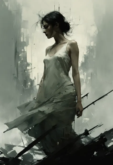 Broken, minimalistic digital artwork with the influence Luis Miranda, jeremy mann, Jeffrey Catherine Jones, conceptual art, painting, illustration, photo