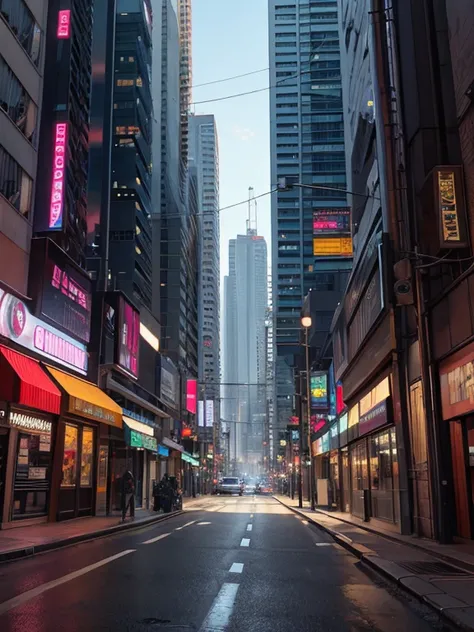 al atardecer en la hora dorada，Los coches circulan por las calles de la ciudad bordeadas de edificios de gran altura, Ciudad cyberpunk hiperrealista, calle de la ciudad futurista, En una ciudad futurista cyberpunk, calle de la ciudad ciberpunk, Paisaje urb...