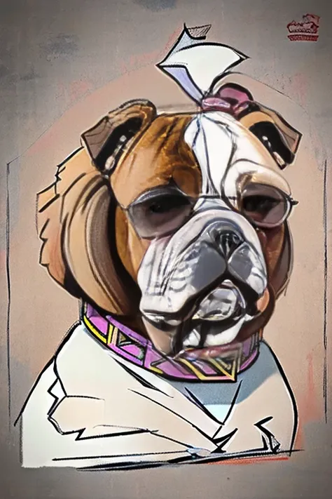 (((Bulldog breed dog, poodle, Collie))), Using Rocker Accessories, he wears a red bandana around his neck, Fashion glasses, famous brand cap, (((cartazes, planfetos, Adesivos, propaganda, revista.))) monochrome, linear, pencil sketch, sem cor, scribble mad...