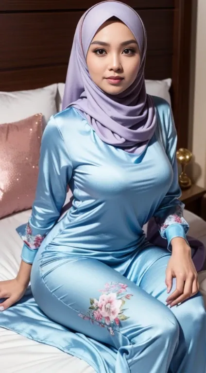 (Best quality, high resolution, masterpiece: 1.3), a beautiful malay woman in hijab, big breasts, slim figure, sweatshirt, beautifully presented details in the street and facial and skin texture, detailed eyes, double eyelids, big eyeschest visible, shirt ...