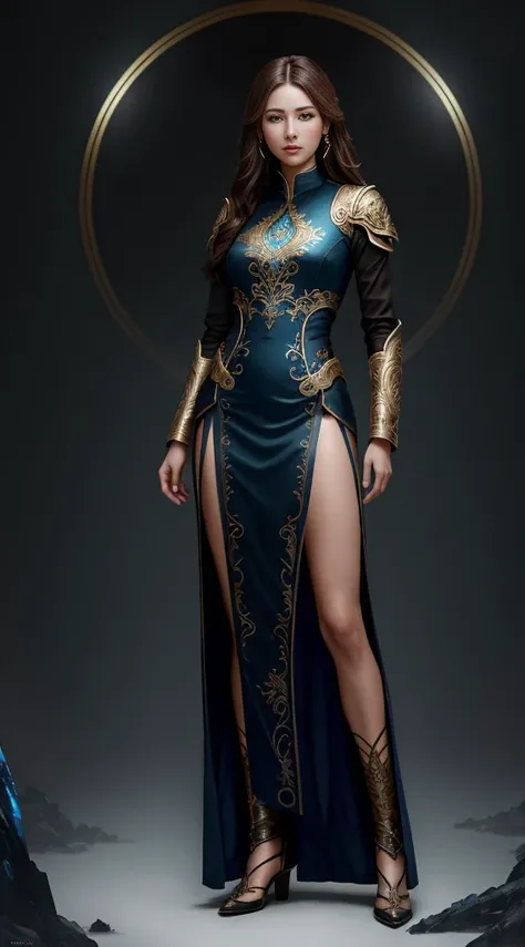 (((full body photo)))  8k portrait of beautiful cyborg with brown hair，iintricate，ellegance，Highly meticulous，captivating blue eyes，A majestic，Digital photography，The artistic germ and art of Nguyen Jia and Greg Rutkowski Surrealist painting filigree，broke...