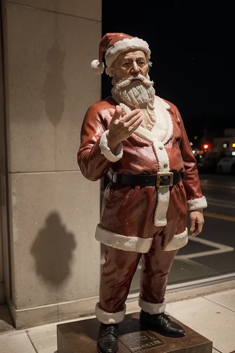 Santa Claus statue giving the silence sign 
