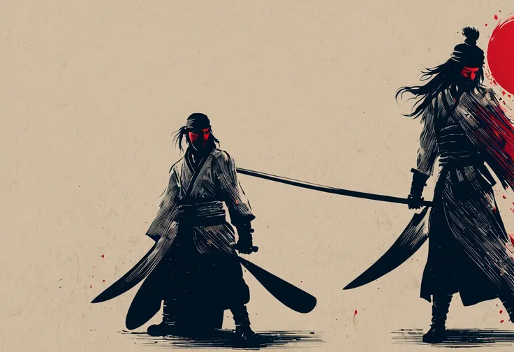 (minimalismo:1.4),Cores vibrantes escuras, cultura samurai, (melhor qualidade, obra de arte, Trabalho representativo, arte oficial, profissional, papel de parede da unidade 8k:1.3)