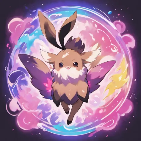 Eevee, Gurdy，Ebony Black, tusk, Ghost violet and pink aura, loimu, Nightmare, masutepiece, Best Quality，