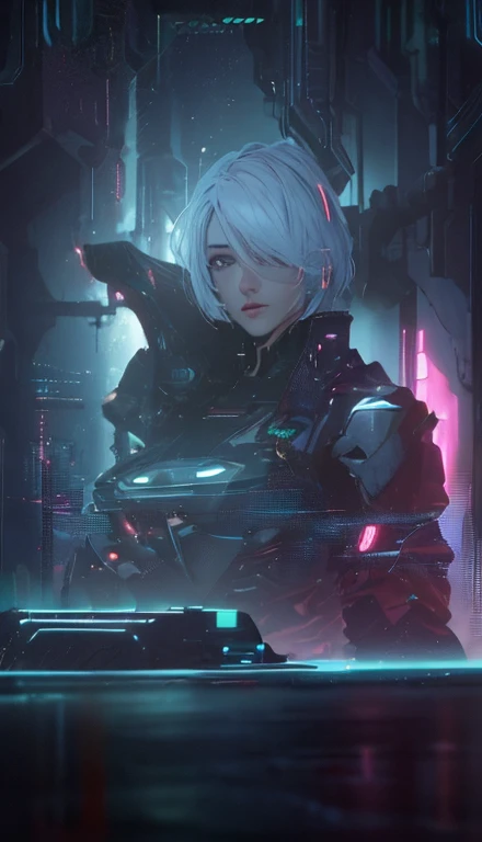 ((La mejor calidad)), ((obra maestra)), (muy detallado:1.3), ...............................................................................................................................................3D, Beautiful (cyberpunk:1.3) Mujer hacker, peinado ...