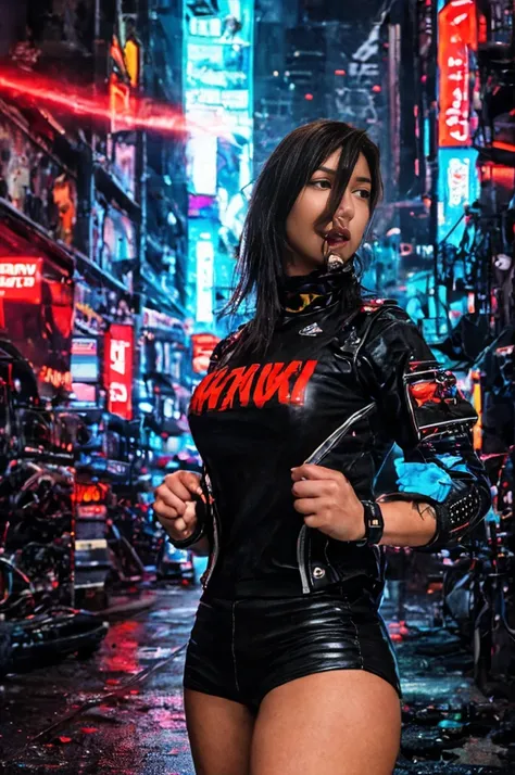 (photorealistic:1.4) image of a cyber punk girl, (top-quality, 8k, 32k, masterpiece), (dynamic pose), ((facing camera)), (lookin...