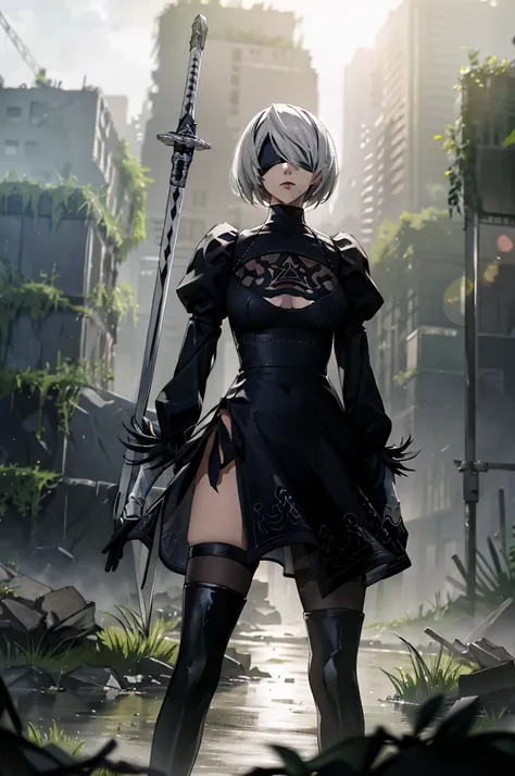 1 girl,2b, yorha no. 2 type b,nier:automata,18-year-old,((anatomically correct)),glamorous_tall_narrow waist_long legs,whole bod...