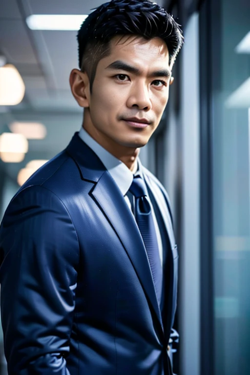 Thai man, 55 years old, wearing a suit, standing in the office, wide angle photography realistic, shot by Nikon-z9, (50mm lens, f/1.4, ISO 100), RAW photo), (photorealistic), (masterpiece), (intricate detailed), (best quality), (professional photography), ...