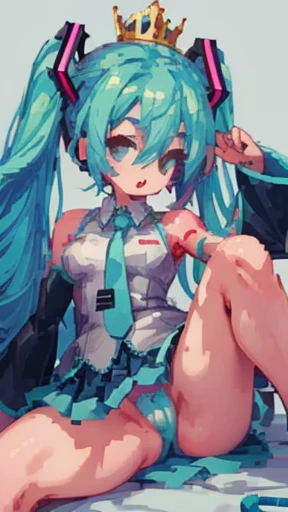 pudendum close-up,Hatsune Miku,open legs，中出,オマンコ hentai，no panties