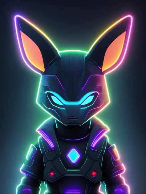 Portrait of a super cute alien shaped like a Lucario, dark light, neon sign, haunting atmosphere, digital art, intricate, 8k resolution, super high quality,