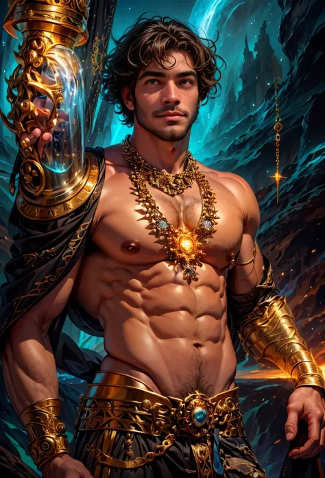 um retrato de(( um homem belo como os Deuses )) com barba, ((peitoral forte e largo)), pernas fortes e musculosasin high definition, em 8K de ((um homem)) de 18 anos, (( Homem)), Deus do Mar, Deus do Oceano, Luthien, arte de deus, Deus da mitologia grega, ...