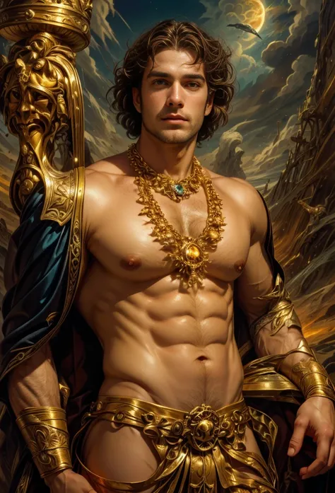 um retrato de(( um homem belo como os Deuses )), ((peitoral forte e largo)), pernas fortes e musculosasin high definition, em 8K de ((um homem)) de 18 anos, (( Homem)), Deus do Mar, Deus do Oceano, Luthien, arte de deus, Deus da mitologia grega, Deus da Lu...