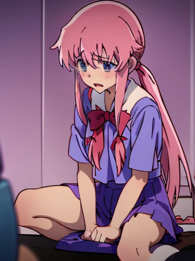 nsfw,Future Diary、My wife Yuna、sex、rape、torn clothes、crying face、resistance、vaginal 、Normal position、Holding down、school uniform,red bow tie,blue skirt,blue shirt,pleated skirt,short sleeve