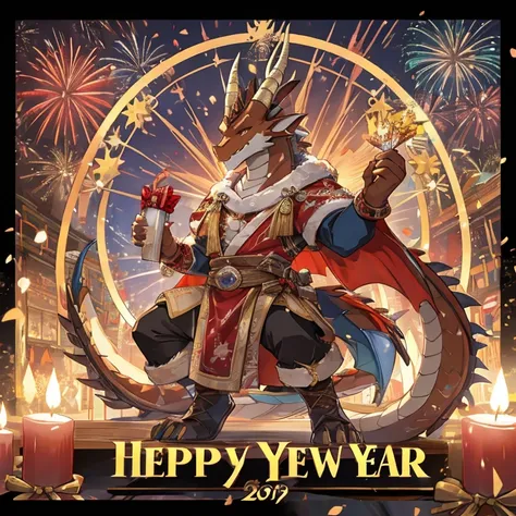 Dragon，brown，horn，new year，festive，unarmed，Detailed character details