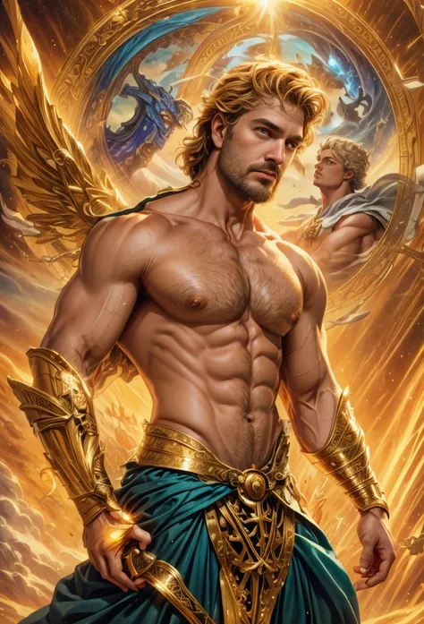 um retrato de(( um homem belo como os Deuses )), ((peitoral forte e largo)), pernas fortes e musculosasin high definition, em 8K de ((um homem)) de 18 anos, (( Homem)), Deus do Mar, Deus do Oceano, Luthien, arte de deus, Deus da mitologia grega, Deus da Lu...