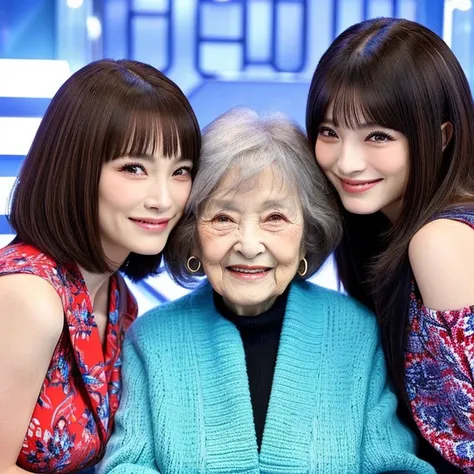 Three 80-year-old Japanese female idols、looking at the camera