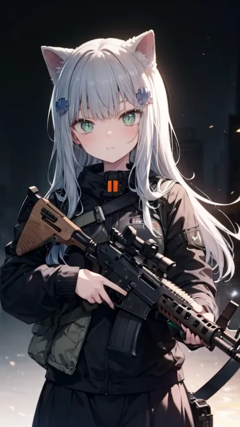 a cat girl holding a hk416 in her hand