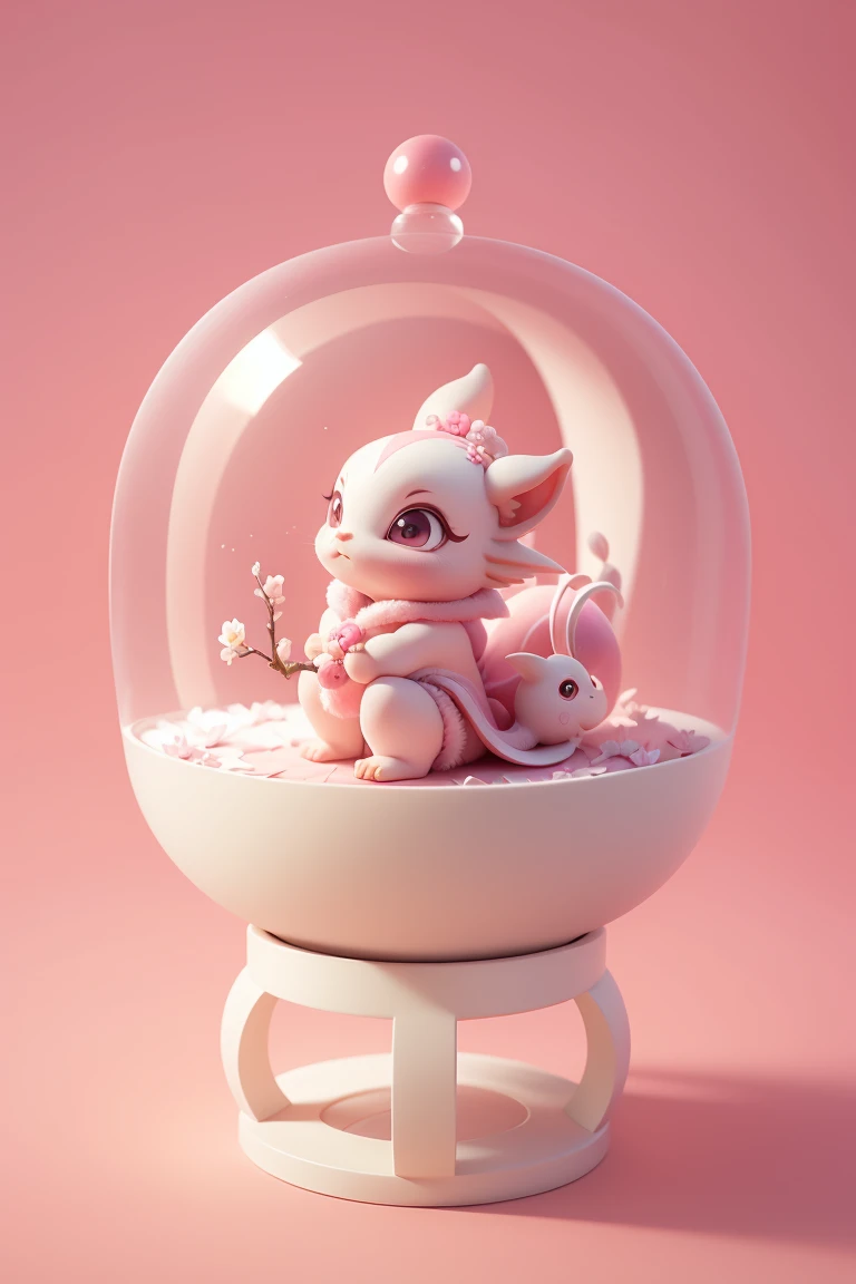 Q version，Cute baby dragon，Chinese style，Pink space，Festive atmosphere，Spring Festival