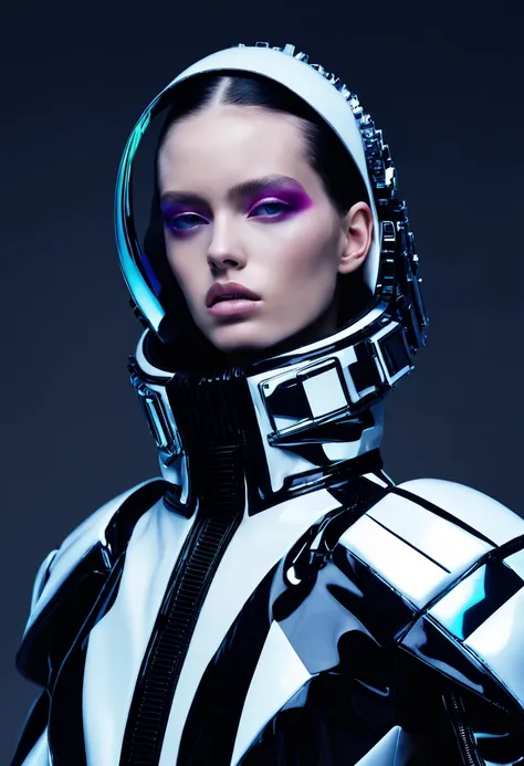 female model, professional photoshoot, sci-fi chic:0.4, futuristic haute couture:0.3, glitch aesthetic:0.3, haute couture:0.4 , ...