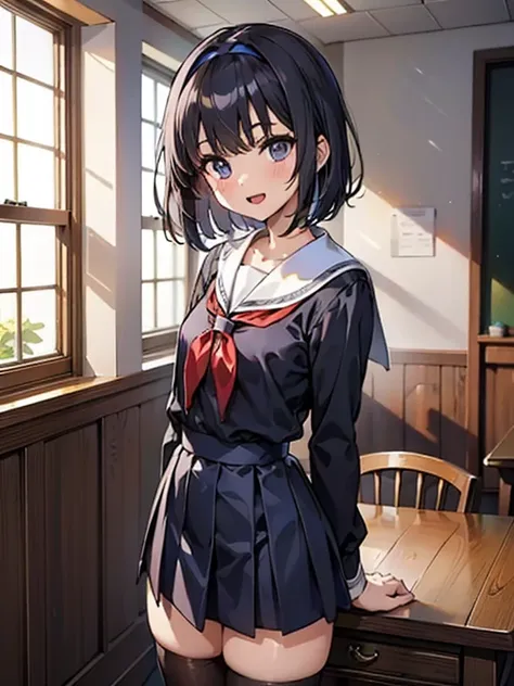 (Highly detailed CG unity 8k), （highest quality），（very detailed），（ultra high resolution）, black hair, High school girl in sailor suit, （navy blue sailor suit）, 2D rendering of anime high school girl, realistic young anime high school girl, Smooth anime 2D ...