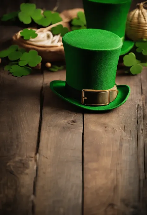 A high-resolution image showcasing a blank St. Patrick’s Day template, with a rustic wooden background, empty spaces for text or graphics, and decorative elements like clovers or Irish flags, providing a warm and inviting setting for personalized designs.