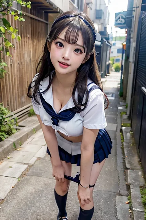 photo realistic, masterpiece, best quality, (highly detailed skin:1.3), (extremely detailed eyes and face:1.3), absurdres, 8k resolution, from front, (from below, low angle), looking at viewer, 1 japanese girl, 18yo, (cute:1.6), (actress:1.8), (laugh:1.2),...