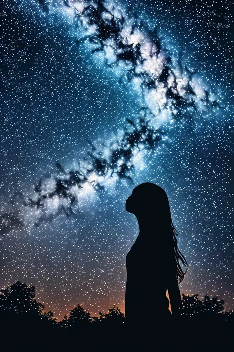 rotating starry sky, silhouette art of a girl, multiple exposure, enhance, intricate, (best quality, masterpiece, representative...