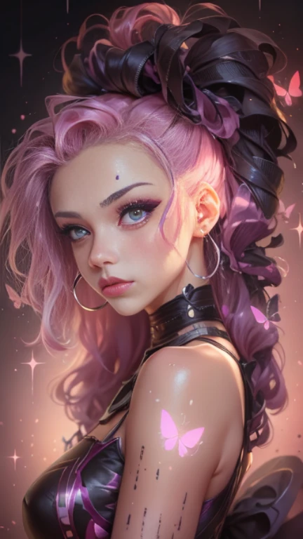 Anime girl with pink hair and purple eyes with a bow, arte de anime digital detalhada, Modelo IG | Artgerm, Arte no estilo de Guweiz, Artgerm extremamente detalhado, Retrato de Jinx de Arcane, retrato Artgerm, 8k arte detalhada de alta qualidade, arte digi...