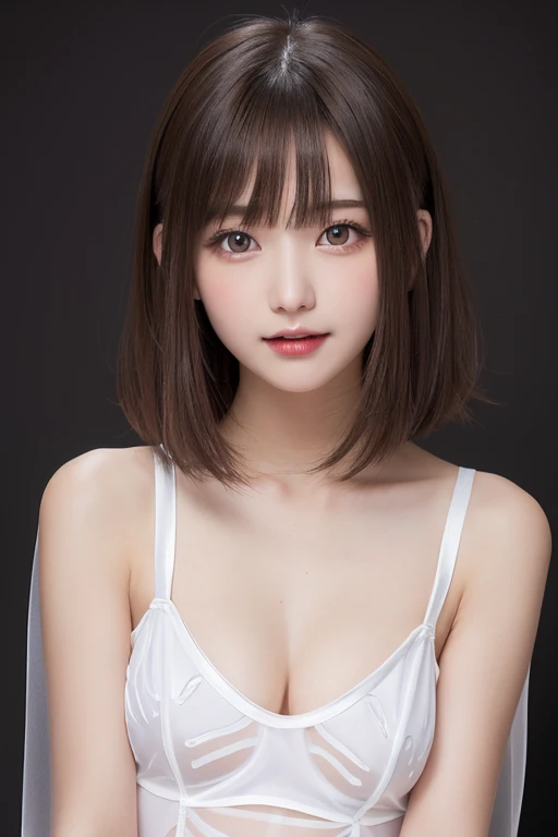 Laughter、White panties、muste piece, best quality, one girl, (beautiful girl:1.3), (16 years old:1.2), very fine definition, (symmetrical eyes:1.3), (Maid costume, (Moe transparent costume:1.3), beautiful breasts, brown eyes, parted bangs, brown hair