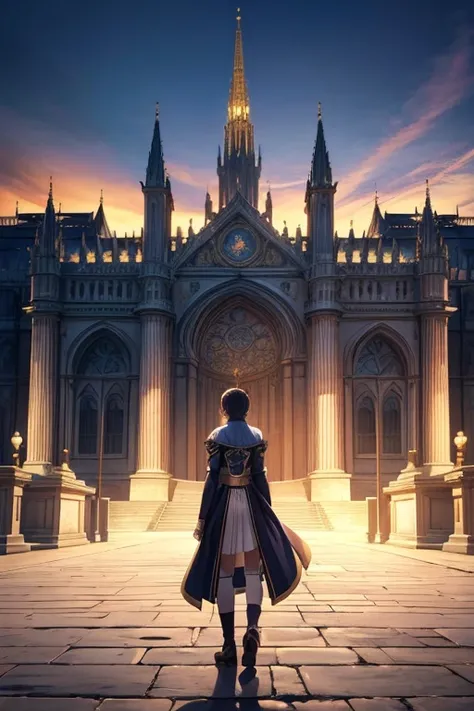 (best quality,4k,8k,highres,masterpiece:1.2),ultra-detailed,(realistic,photorealistic,photo-realistic:1.37),long corridor with beautiful detailed benches,statue in the center,cathedral background,stunning anime scene,Black Clover screenshot,kingdom of ligh...