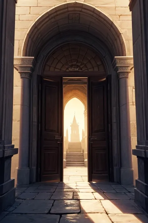 There is a door in the stone building，There is a wooden door, doorways, Might & Magic, tall door, 对称doorways, 秘密Entrance, 瓦尔哈拉的Entrance, 拱形doorways, background art, Bastion Gateway, kingdom of light background, castle background, Entrance, dramatic entry, ...