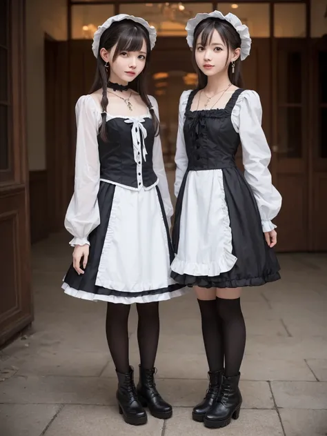 Best masterpiece, super high resolution, super high definition, brown hair, super detail, medium length, double eyelids, tear bags, sexy lips, earrings, great style, necklace, gothic lolita clothes, gothic lolita fashion, long skirt, frilled skirt, knee-hi...