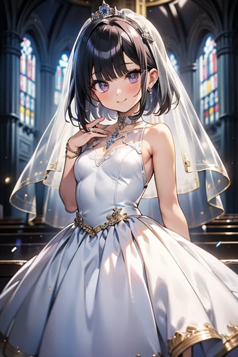 （masterpiece），（highest quality），（very detailed），（enlightenment），（ultra high resolution）, black hair, Anime adult woman wearing a white wedding dress, anime style, 2D rendering of an anime adult woman, realistic young anime adult woman, Smooth anime CG art,...