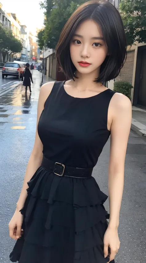 black dressで写真を撮るアラペイのアジア人女性, beautiful asian girl, Shisen Wu, asian girl, korean girl, Girl Cute Thin Face, Chen Xintong, gorgeous korean young woman, beautiful korean woman, short hair, chinese girl, gorgeous chinese model, Yoshitomo Nara, sakimichan, ((...