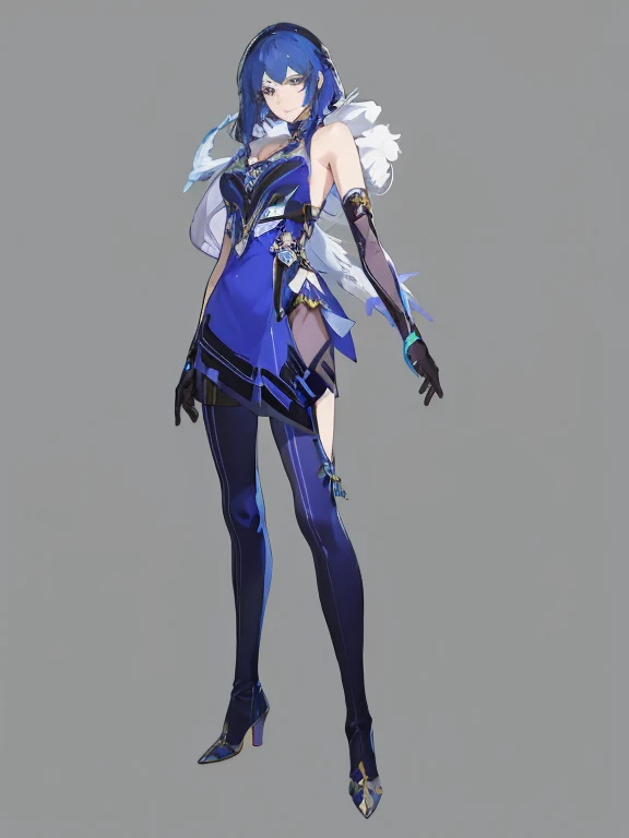 masterpiece,best quality, high quality, high details,Anime - The style image of a woman wearing a blue dress and white feathers, in the style of Blue Lane, from the video game "Blue Lane", the characters in "Blue Lane", Kushat Krenz Key Art Women, full bod...