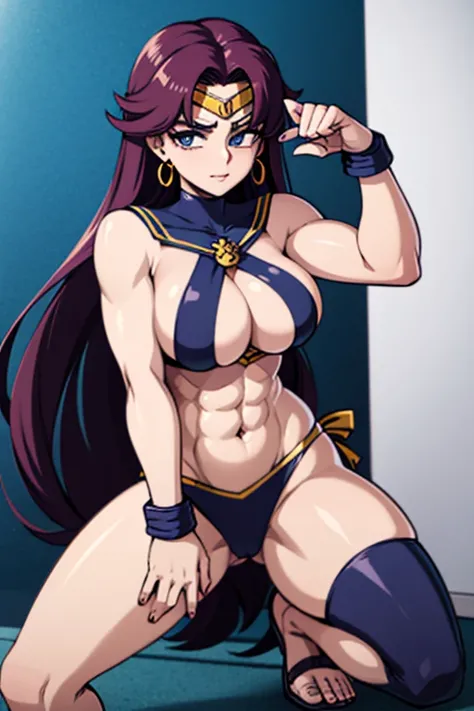 mulher cosplay Sailor Moon exibindo os musculos extremamente definidos malhando