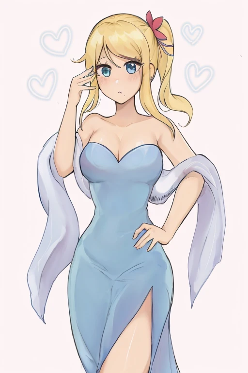 a cartoon drawing of a woman in a blue dress with a bow,  in dress, cute anime waifu in a nice dress, blonde - haired princess, small curvy , anime princess, anime goddess, seductive anime girl, commission for high res, r / art, r/art, r /art, anime woman,...