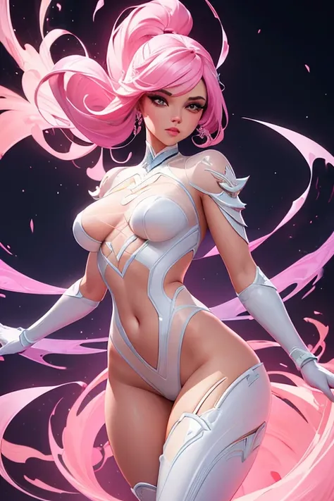 Beautiful girl, perfect body, entire body made up of a clear see-through substance, warframe.thighs, vogue makeup, sexualized, stylized art, vectorial art,  highest detail highest quality , nude mesh, vibrant pink flames power,  artgerm, ross draws, sakimi...