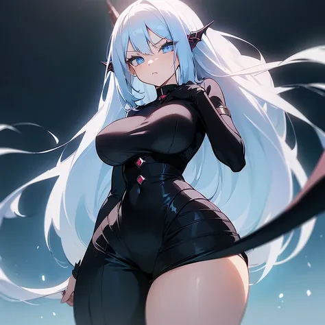 (((Alone))),(((Anime))),(((Draconian Woman))),(((Long Hair black as night))),(((Deep blue eyes))),(((Thin waist))),(((Large breasts))),(((Thick thighs))),(((Striking clothes)))