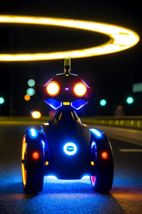 ein kleiner, futuristischer roboter mit einem freundlichen, runden design. seine led-augen leuchten in verschiedenen farben, je ...